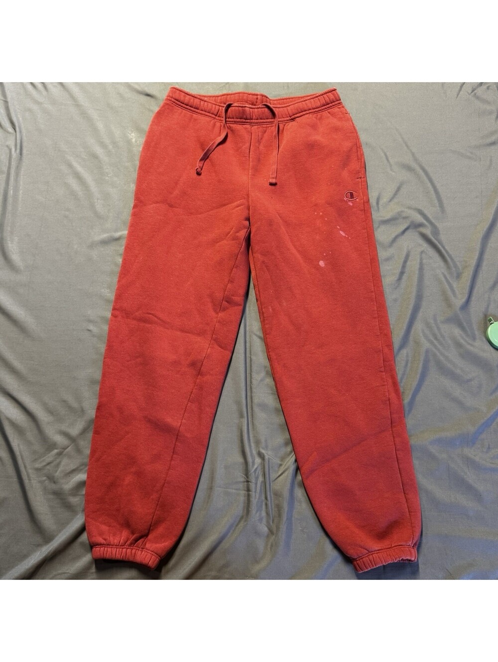 Champion Red Reverse Weave Fleece C Logo Jogger Sweatpants Distressed Small